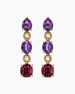 Marbella Drop Earrings 18K Yellow Gold with Amethyst and Rhodolite Garnet, 51mm