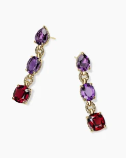 Marbella Drop Earrings 18K Yellow Gold with Amethyst and Rhodolite Garnet, 51mm