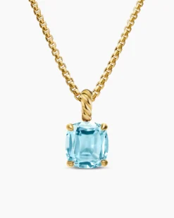 Marbella Pendant 18K Yellow Gold with Sky Blue Topaz, 12mm