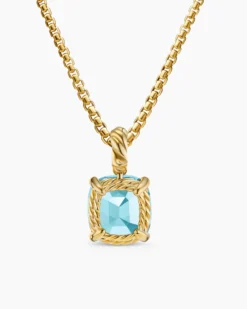 Marbella Pendant 18K Yellow Gold with Sky Blue Topaz, 12mm