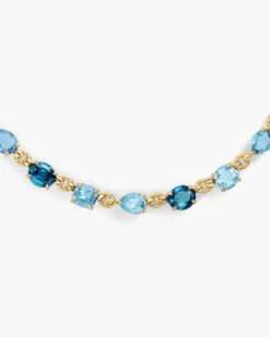Marbella Toggle Necklace 18K Yellow Gold with Blue Topaz and Hampton Blue Topaz