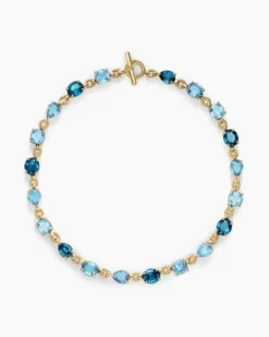 Marbella Toggle Necklace 18K Yellow Gold with Blue Topaz and Hampton Blue Topaz
