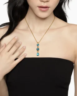 Marbella Y Pendant 18K Yellow Gold with Blue Topaz and Hampton Blue Topaz, 57.8mm