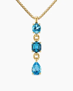 Marbella Y Pendant 18K Yellow Gold with Blue Topaz and Hampton Blue Topaz, 57.8mm