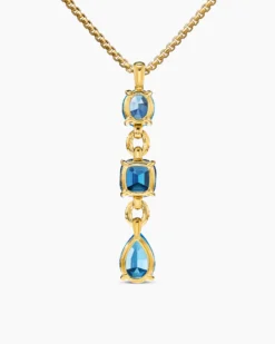 Marbella Y Pendant 18K Yellow Gold with Blue Topaz and Hampton Blue Topaz, 57.8mm
