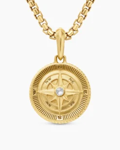 Maritime® Compass Amulet 18K Yellow Gold with Center Diamond, 20mm