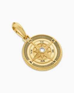 Maritime® Compass Amulet 18K Yellow Gold with Center Diamond, 20mm