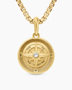 Maritime® Compass Amulet 18K Yellow Gold with Center Diamond, 20mm