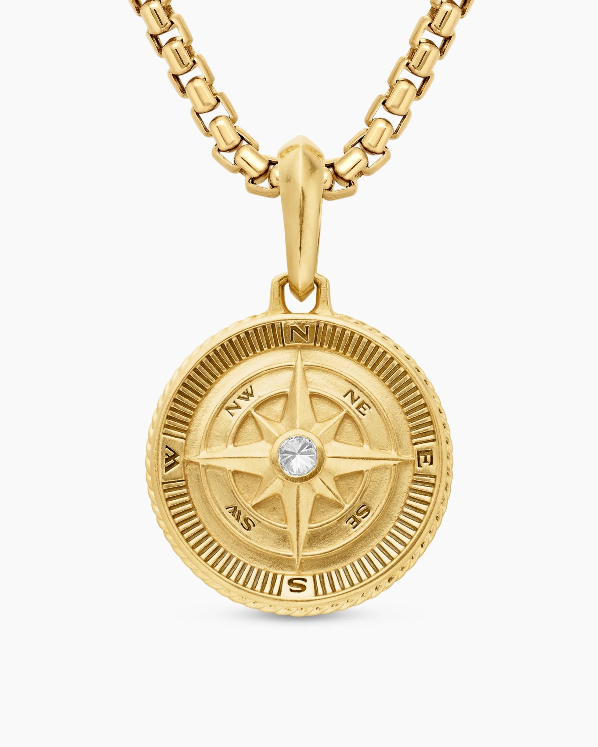 Maritime® Compass Amulet 18K Yellow Gold with Center Diamond, 20mm