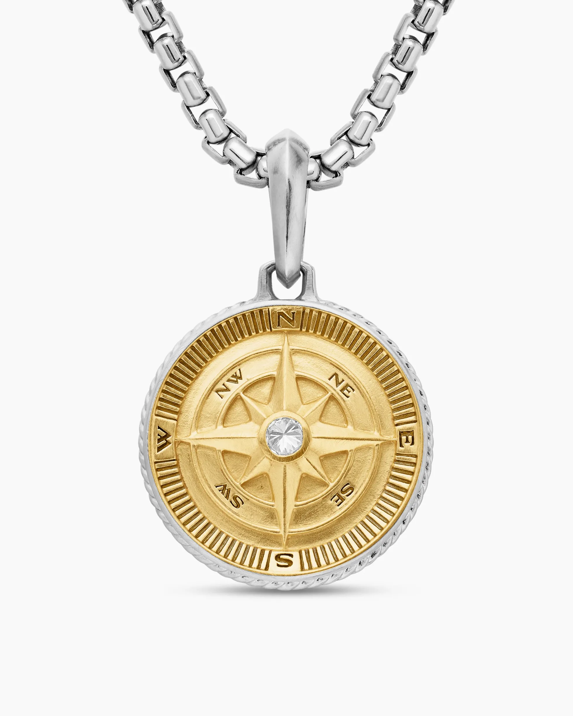 Maritime® Compass Amulet Sterling Silver with 18K Yellow Gold and Center Diamond, 20mm