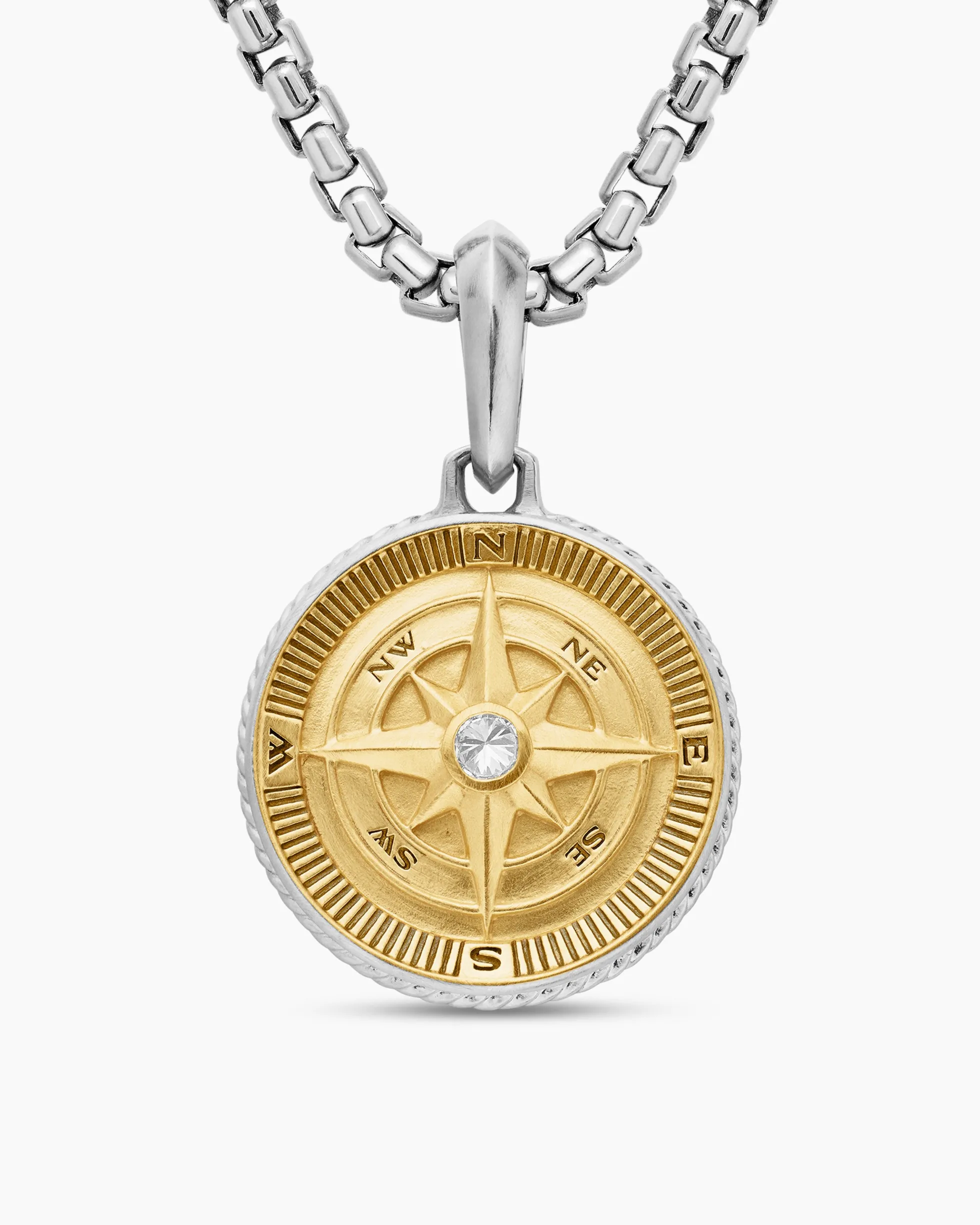 Maritime® Compass Amulet Sterling Silver with 18K Yellow Gold and Center Diamond, 20mm