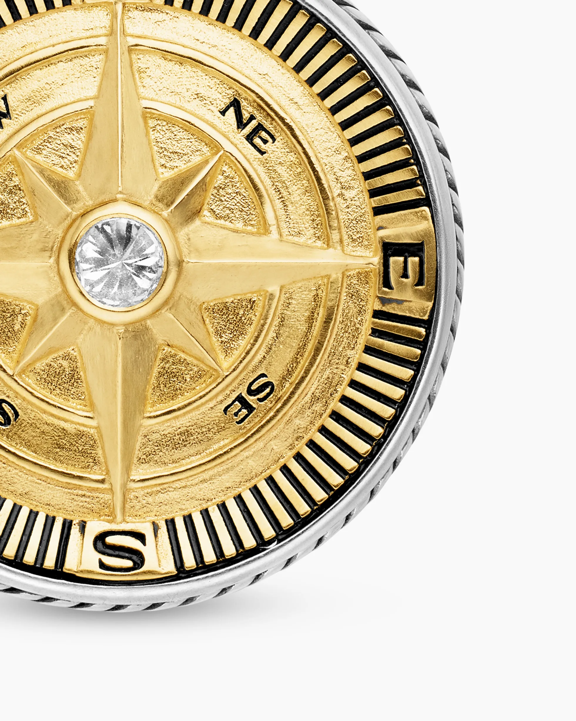 Maritime® Compass Amulet Sterling Silver with 18K Yellow Gold and Center Diamond, 20mm