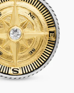 Maritime® Compass Amulet Sterling Silver with 18K Yellow Gold and Center Diamond, 20mm