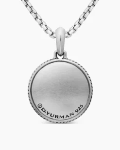 Maritime® Compass Amulet Sterling Silver with Center Black Diamond, 26.8mm