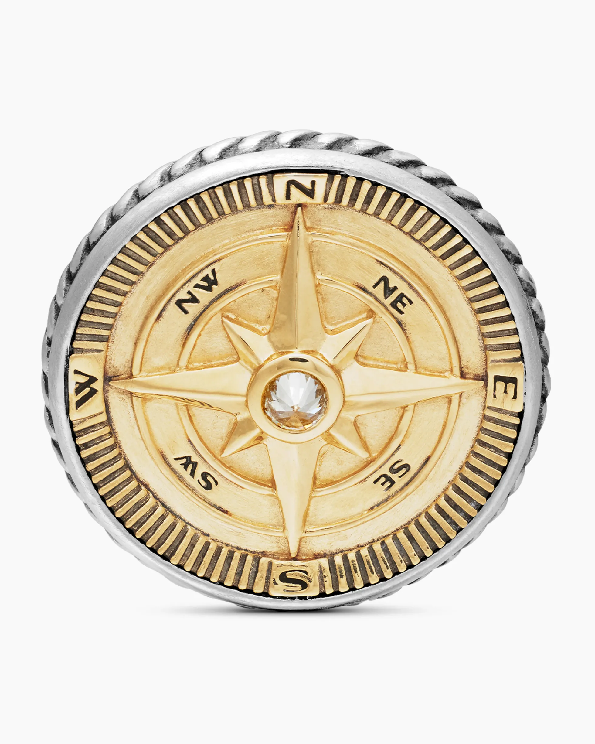 Maritime® Compass Cufflinks Sterling Silver with 18K Yellow Gold and Center Diamond, 16mm