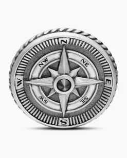 Maritime® Compass Cufflinks Sterling Silver with Center Black Diamond, 16mm