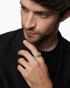 Maritime® Compass Signet Ring Sterling Silver with 18K Yellow Gold and Center Diamond, 19.4mm