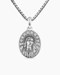 Mary Amulet Sterling Silver with Diamonds, 20mm