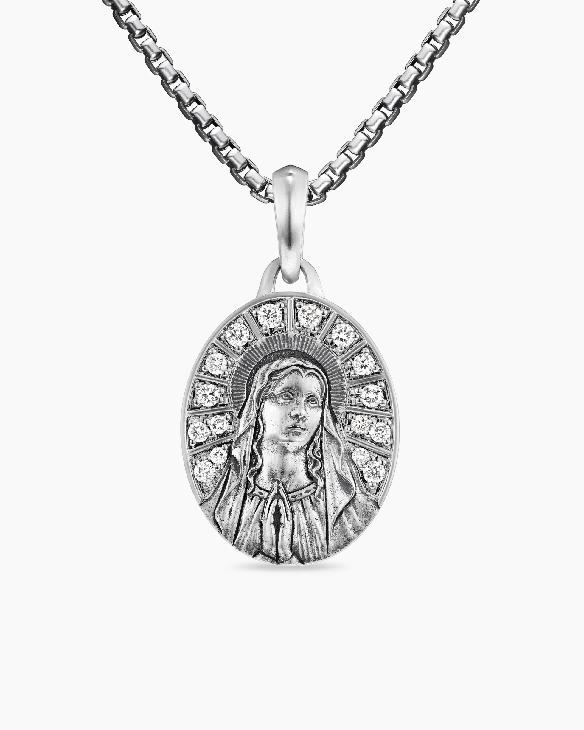 Mary Amulet Sterling Silver with Diamonds, 20mm