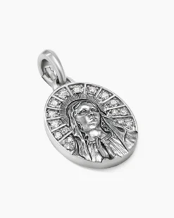 Mary Amulet Sterling Silver with Diamonds, 20mm