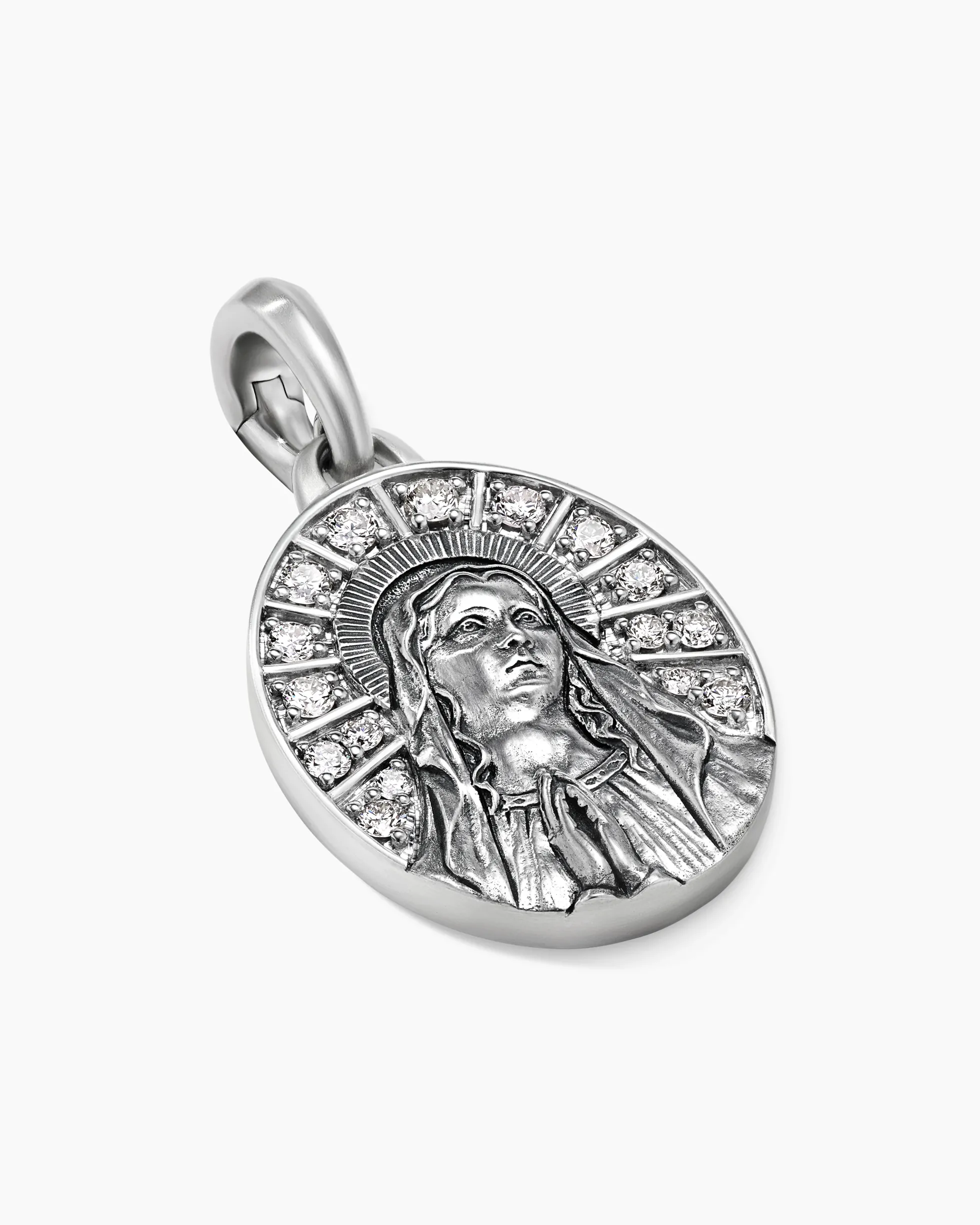Mary Amulet Sterling Silver with Diamonds, 20mm