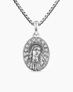 Mary Amulet Sterling Silver with Diamonds, 20mm
