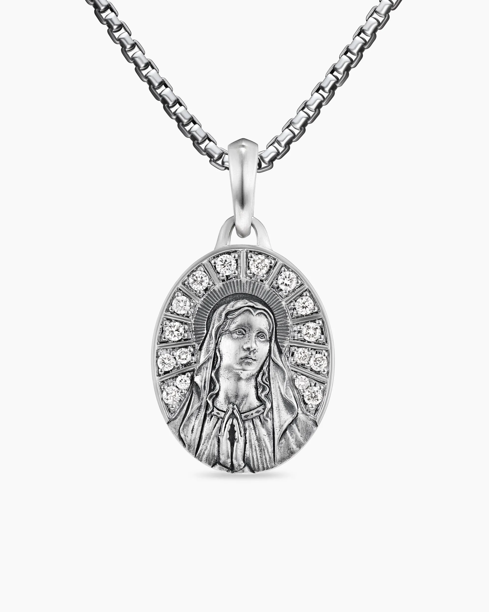 Mary Amulet Sterling Silver with Diamonds, 20mm