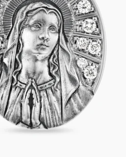 Mary Amulet Sterling Silver with Diamonds, 20mm