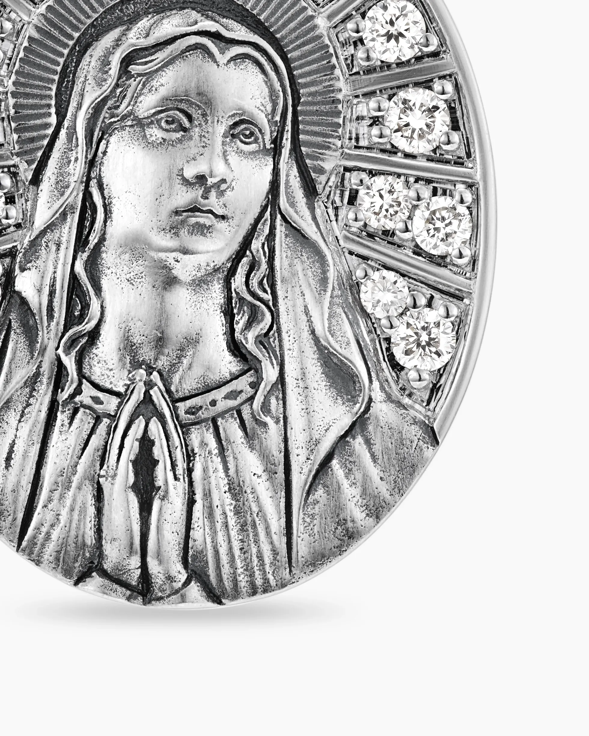 Mary Amulet Sterling Silver with Diamonds, 20mm