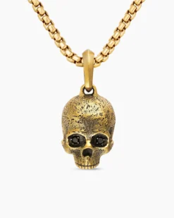 Memento Mori Skull Amulet 18K Yellow Gold with Black Diamonds, 18mm