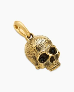 Memento Mori Skull Amulet 18K Yellow Gold with Black Diamonds, 18mm