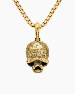 Memento Mori Skull Amulet 18K Yellow Gold with Black Diamonds, 18mm