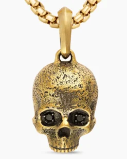Memento Mori Skull Amulet 18K Yellow Gold with Black Diamonds, 18mm