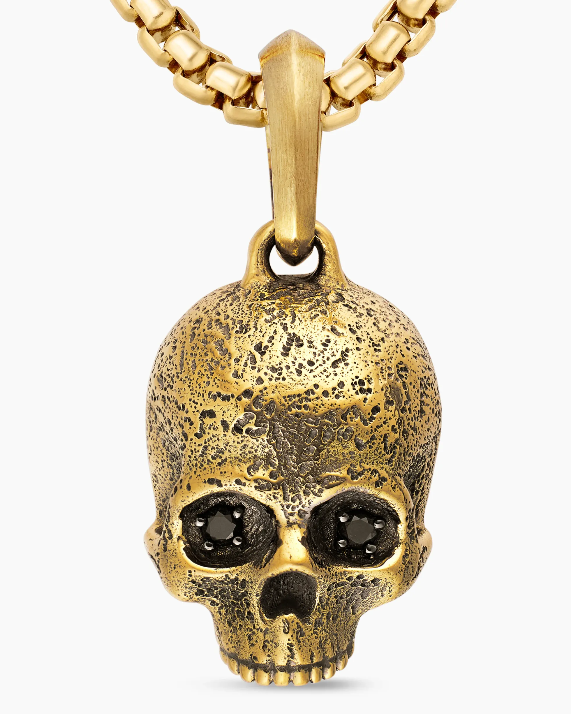 Memento Mori Skull Amulet 18K Yellow Gold with Black Diamonds, 18mm
