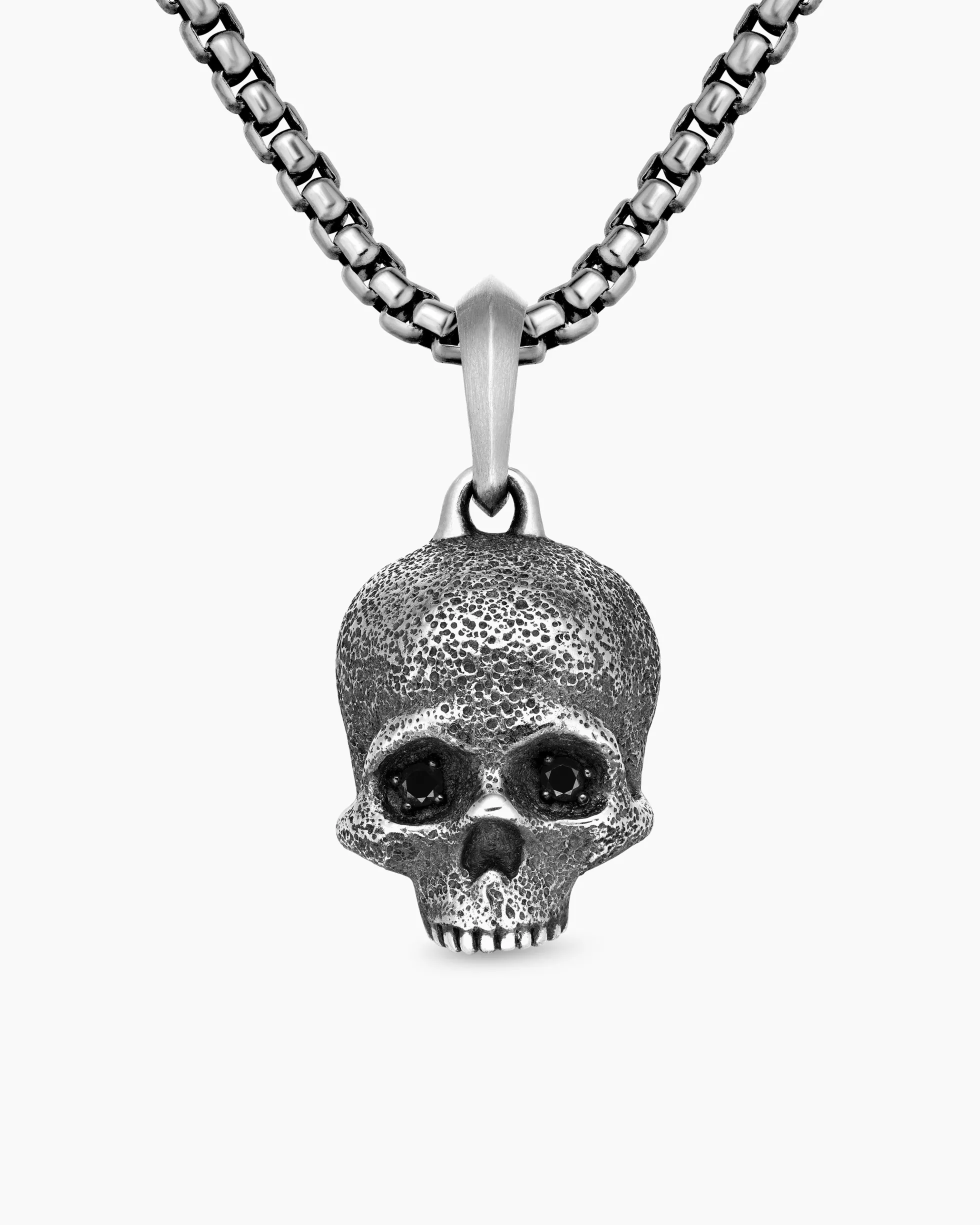 Memento Mori Skull Amulet Sterling Silver with Black Diamonds, 18mm