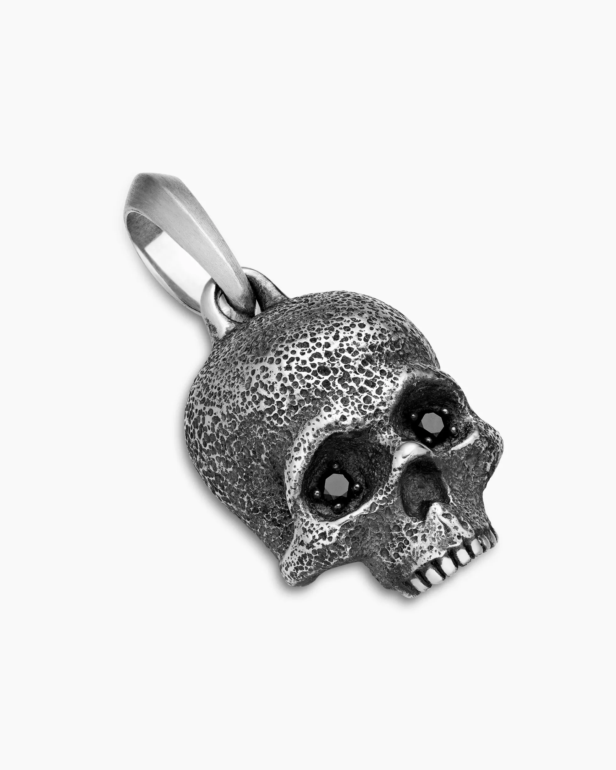 Memento Mori Skull Amulet Sterling Silver with Black Diamonds, 18mm