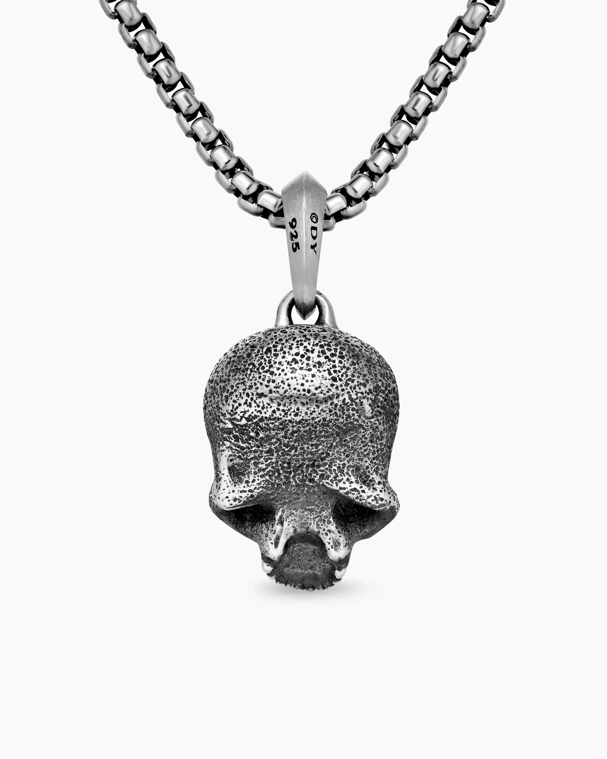Memento Mori Skull Amulet Sterling Silver with Black Diamonds, 18mm