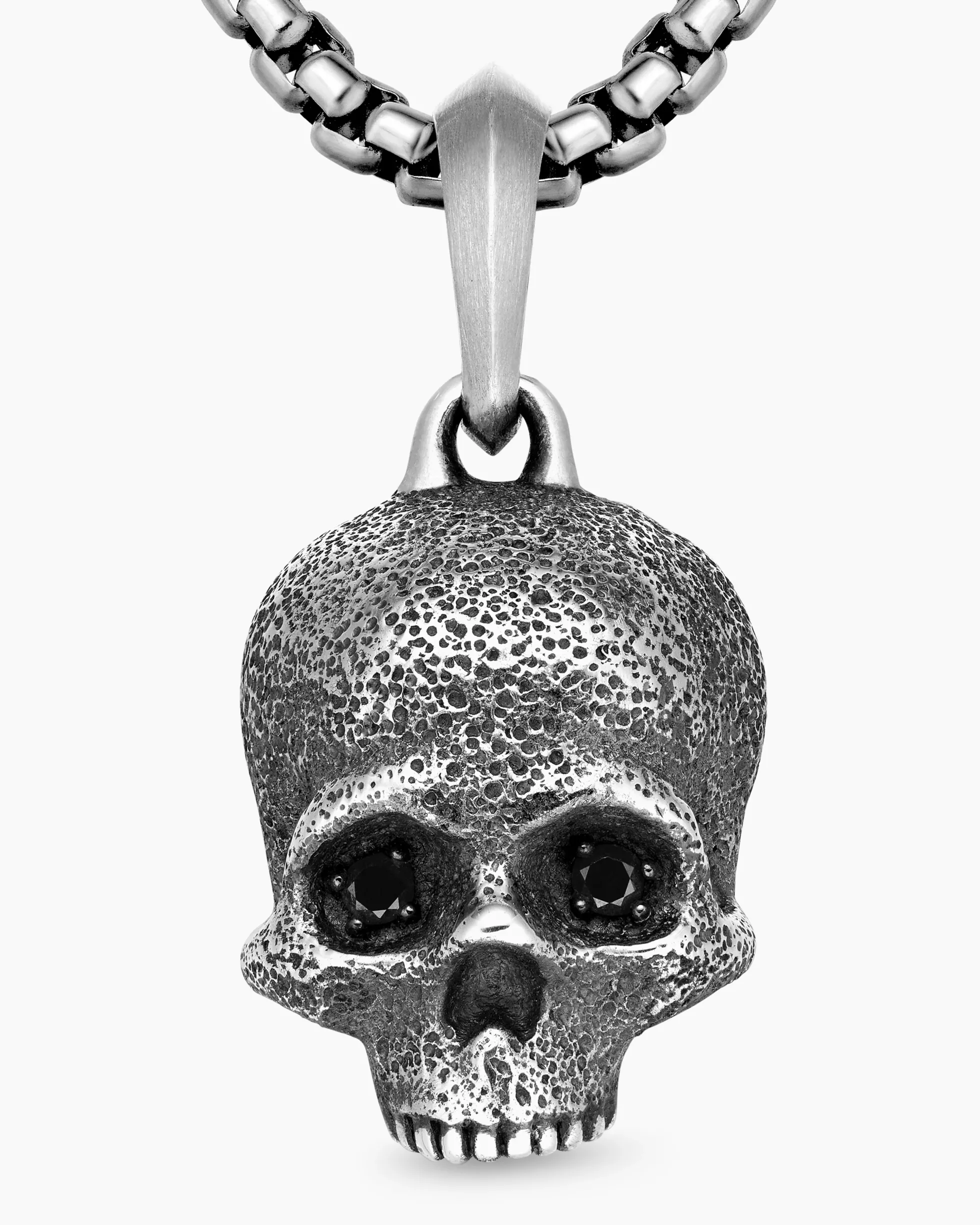 Memento Mori Skull Amulet Sterling Silver with Black Diamonds, 18mm
