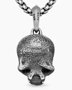 Memento Mori Skull Amulet Sterling Silver with Black Diamonds, 18mm