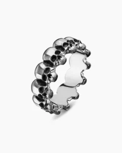 Memento Mori Skull Band Ring Sterling Silver, 8.5mm