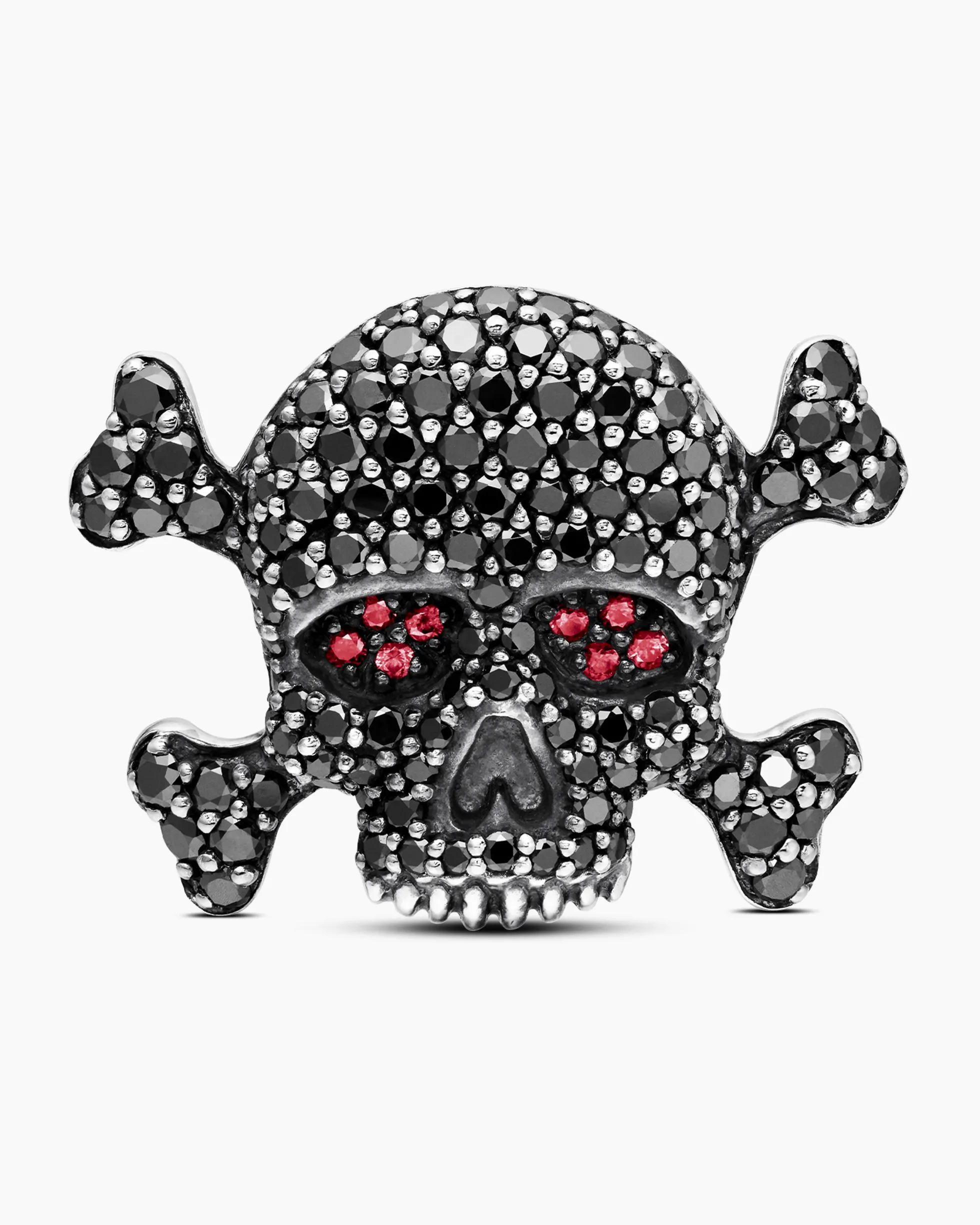 Memento Mori Skull Cufflinks Sterling Silver with Black Diamonds and Rubies, 24mm