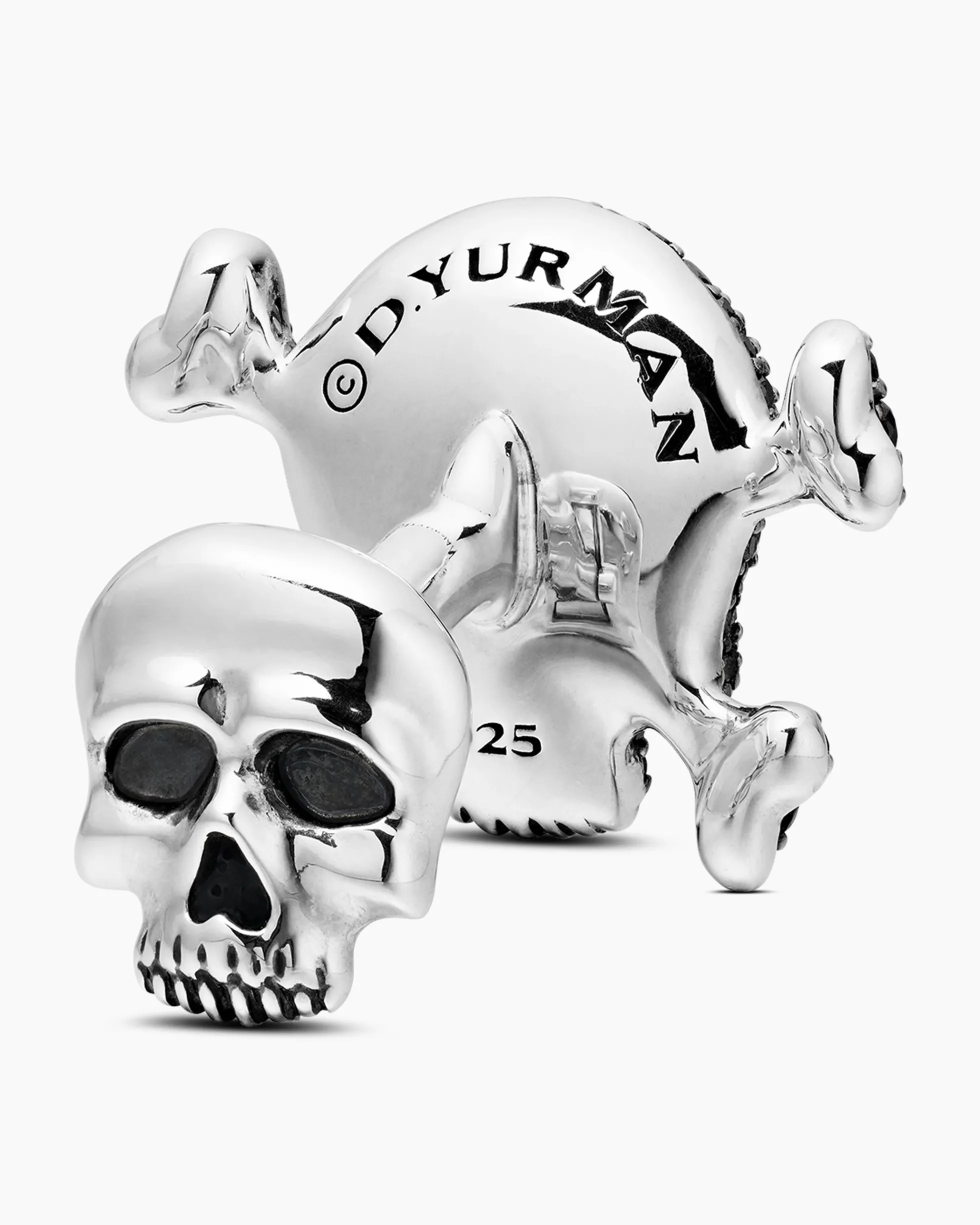 Memento Mori Skull Cufflinks Sterling Silver with Black Diamonds and Rubies, 24mm