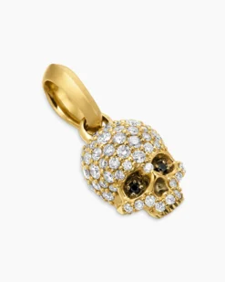 Memento Mori Skull Full Pavé Diamonds, Black Diamonds and 18K Yellow Gold, 14mm