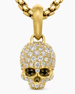 Memento Mori Skull Full Pavé Diamonds, Black Diamonds and 18K Yellow Gold, 14mm