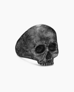 Memento Mori Skull Ring 18K Yellow Gold with Forged Carbon, 22mm