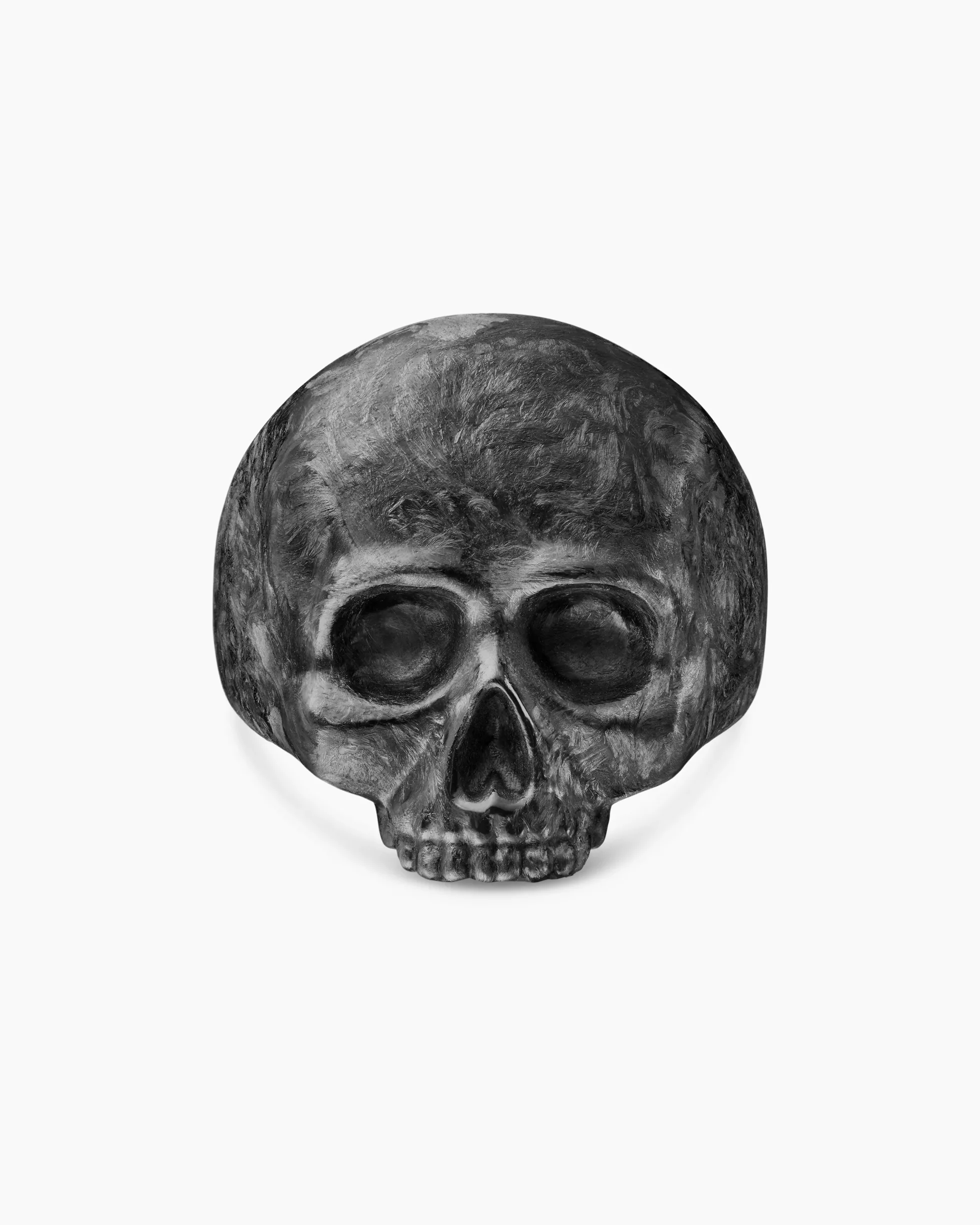 Memento Mori Skull Ring 18K Yellow Gold with Forged Carbon, 22mm