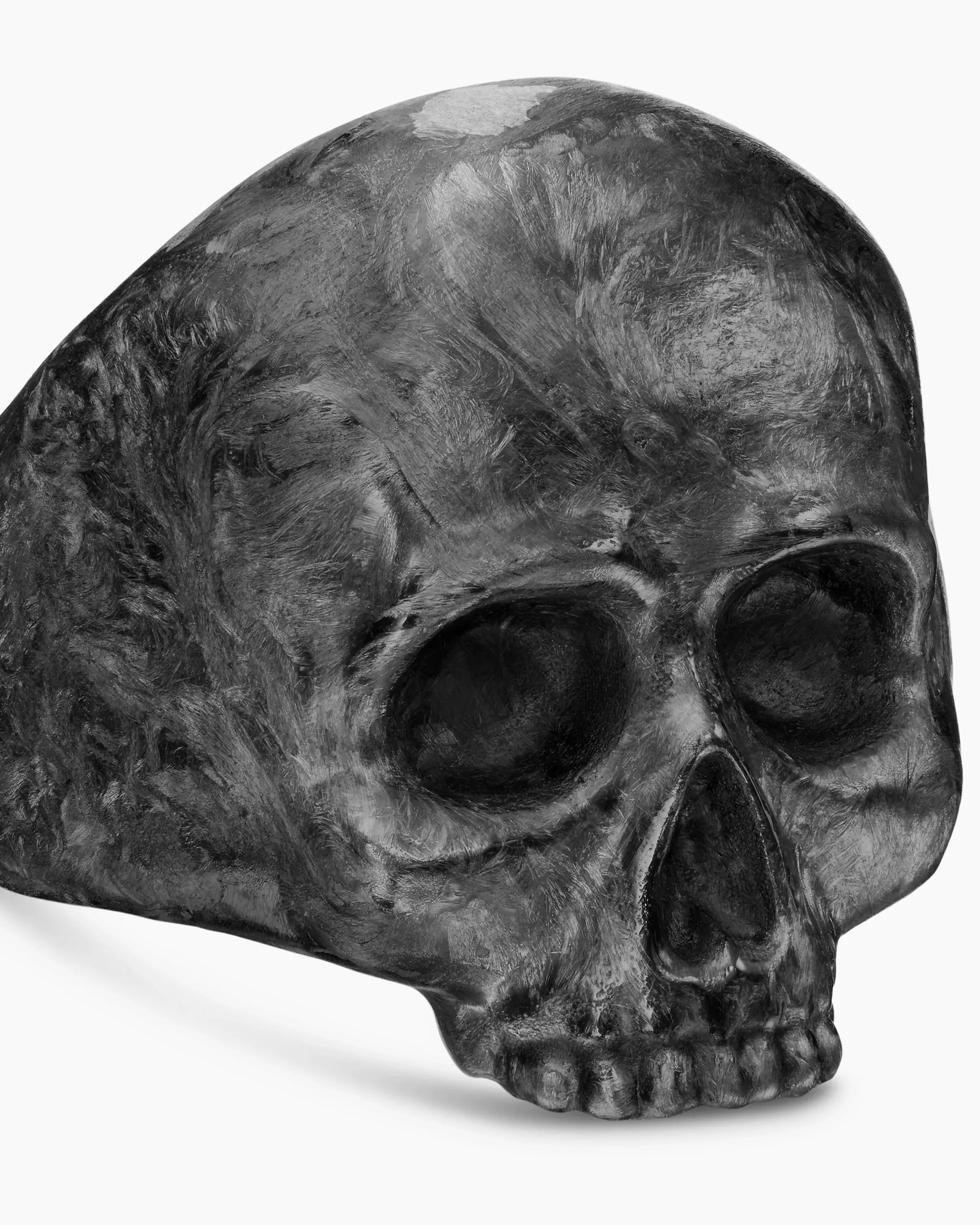 Memento Mori Skull Ring 18K Yellow Gold with Forged Carbon, 22mm
