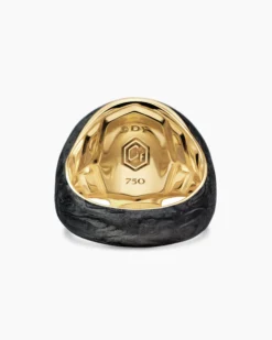 Memento Mori Skull Ring 18K Yellow Gold with Forged Carbon, 22mm