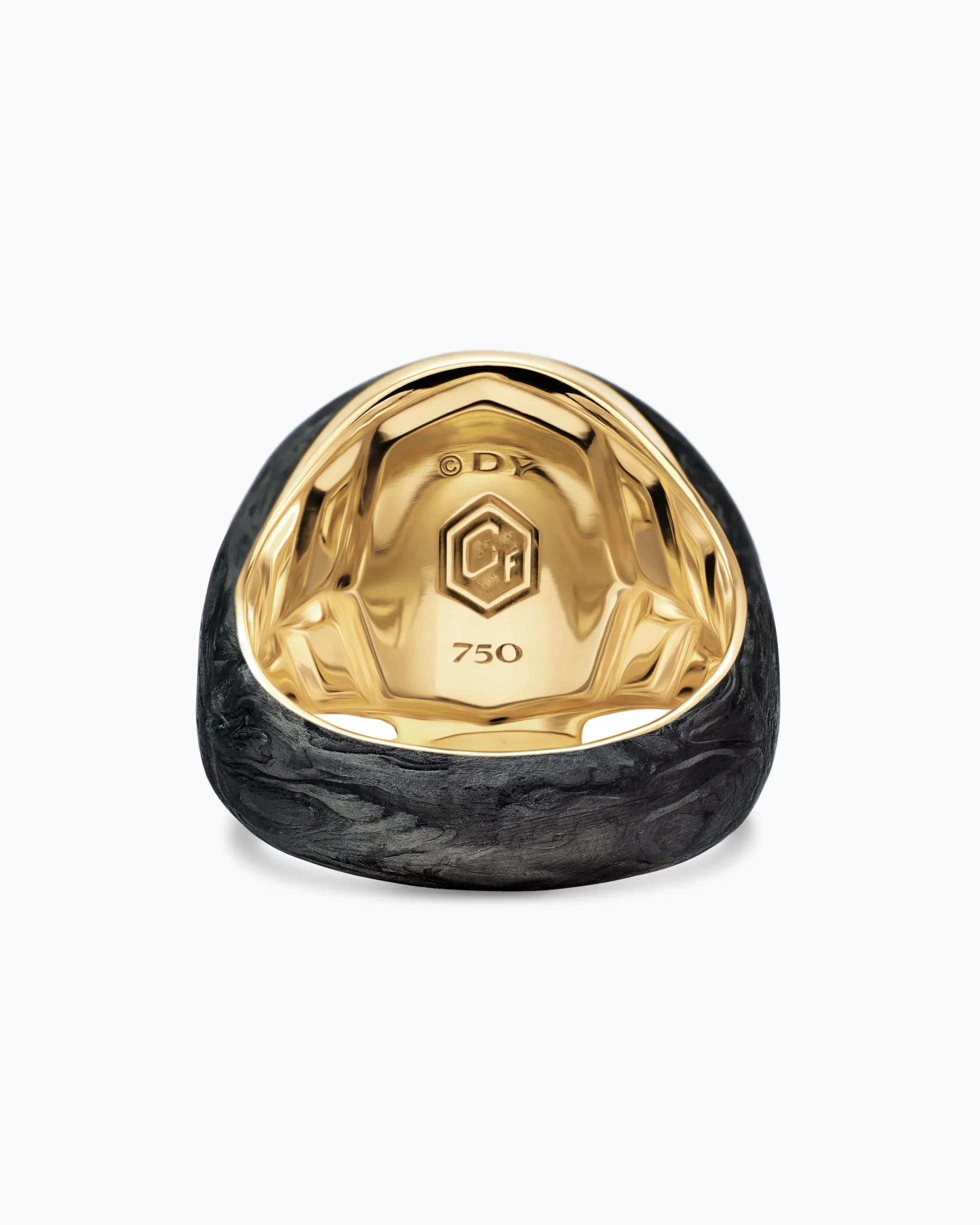 Memento Mori Skull Ring 18K Yellow Gold with Forged Carbon, 22mm