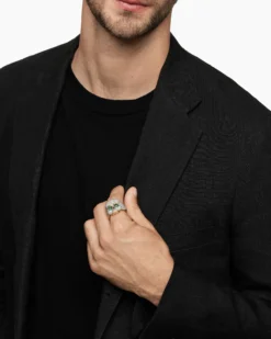 Memento Mori Skull Ring 18K Yellow Gold with Diamonds and Emeralds, 26mm